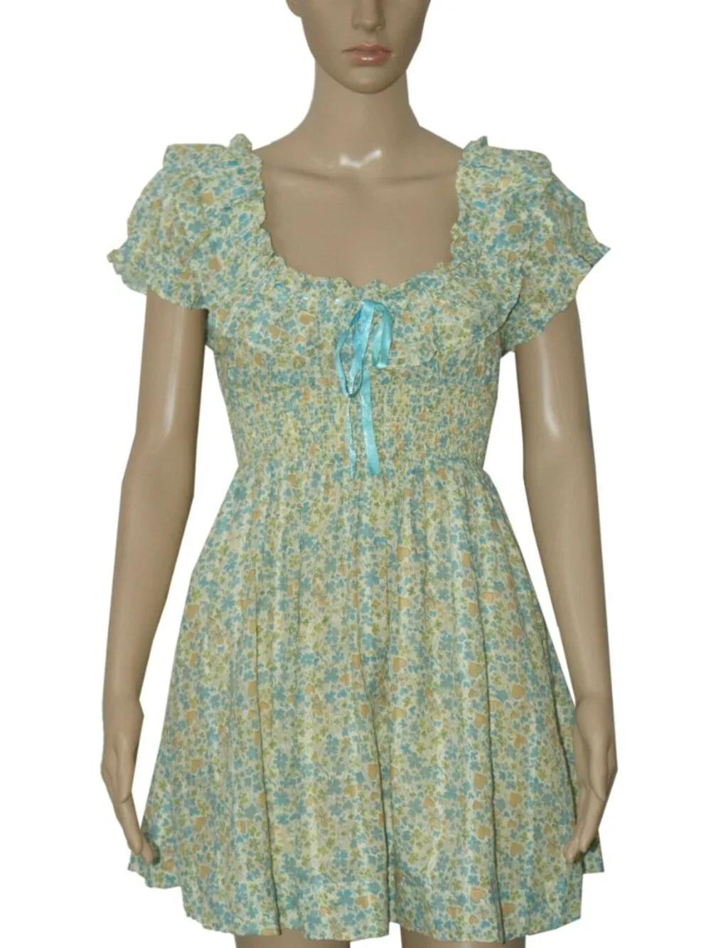 Free People Tasha Mini Dress Floral Printed Smocked Puff Sleeve XS - Picture 3 of 7
